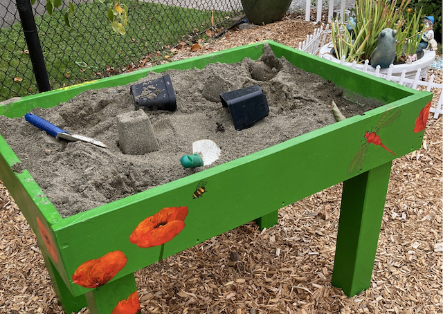 Children's sandbox and shovel