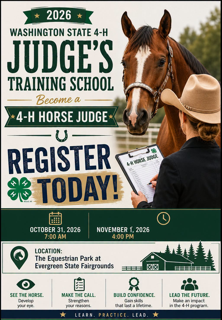 Flyer for WA State 4-H Judges Training School - Equine