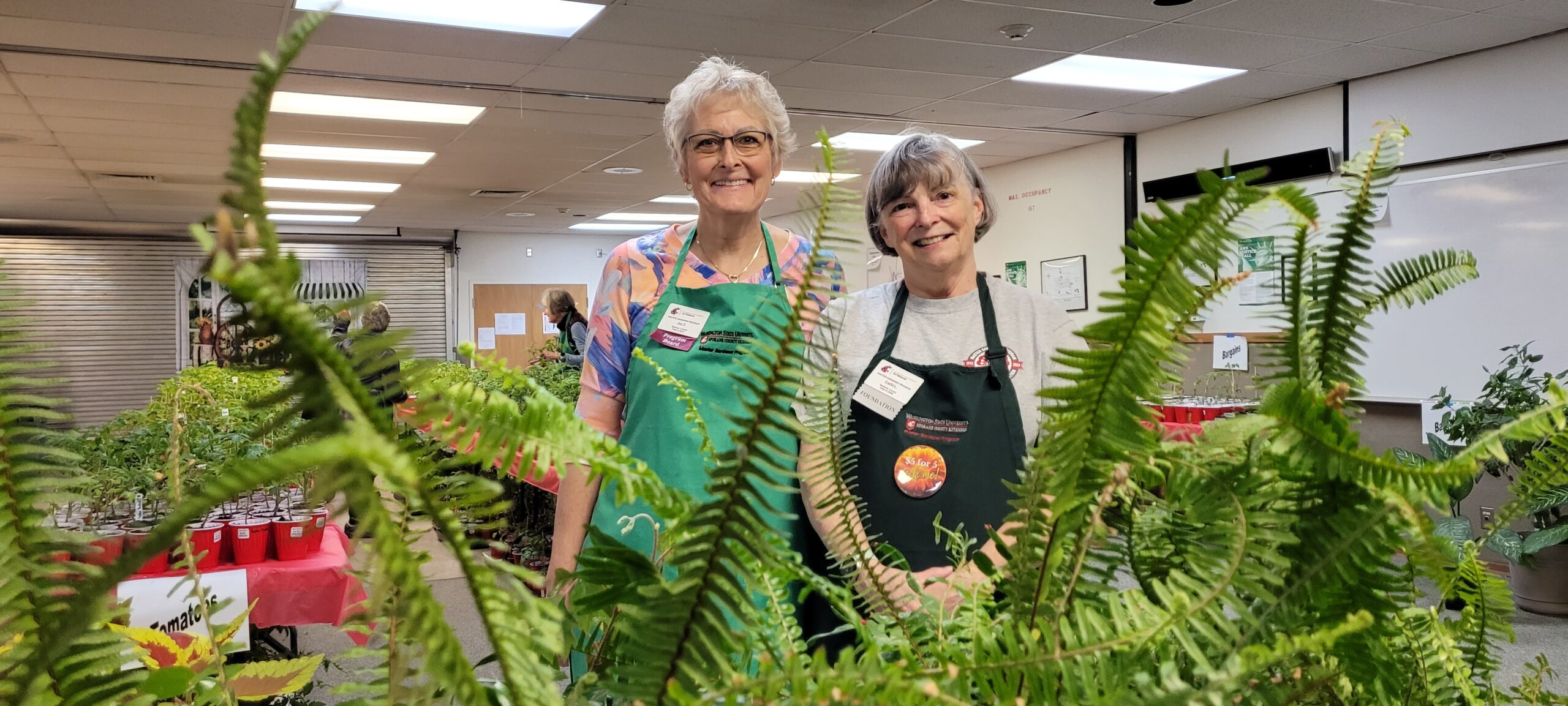 A photo of Spokane County master gardeners working at a plant sale.