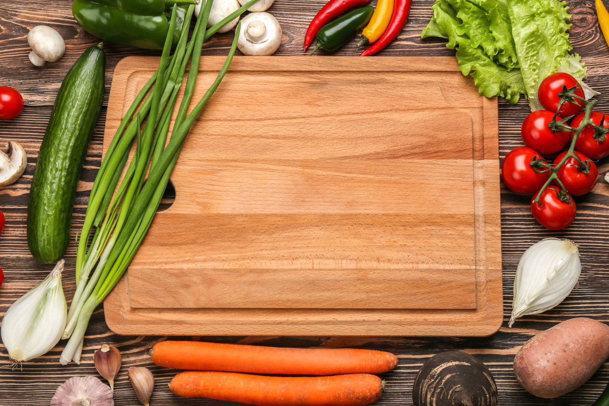 Cutting board and vegetables