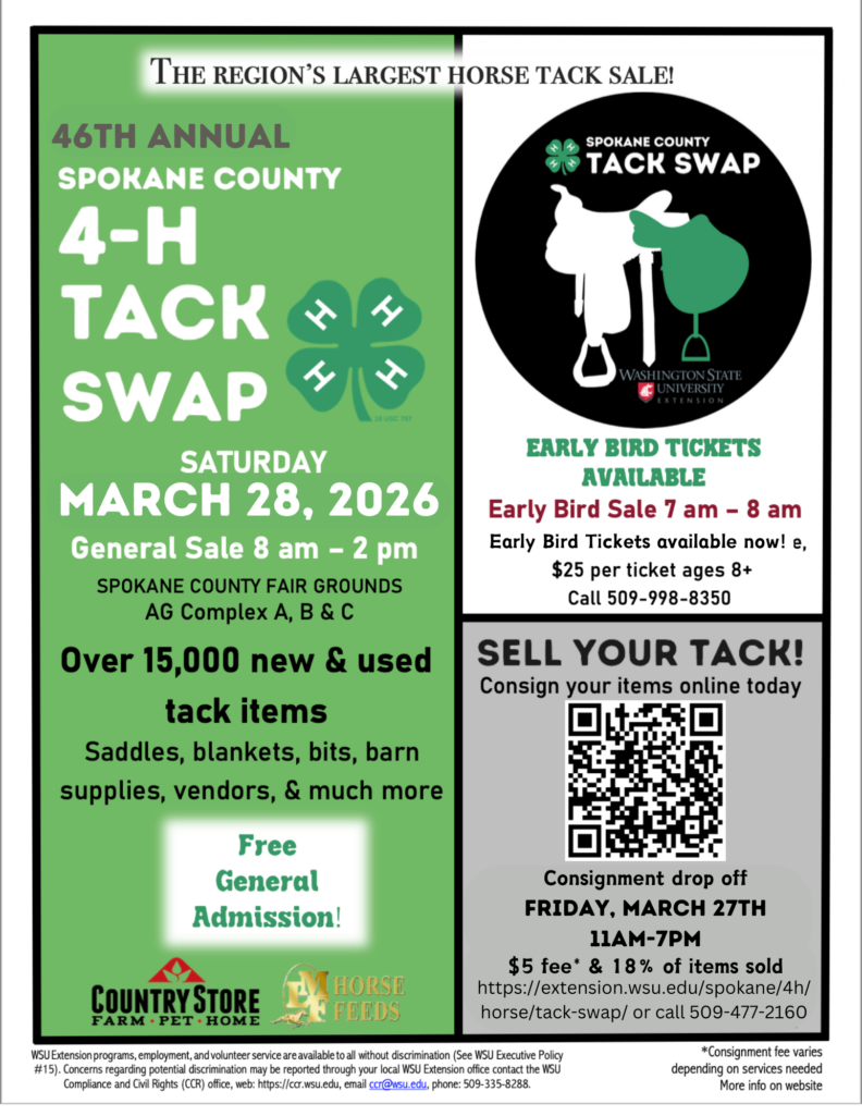 Tack Swap Sale March 28th 8am to 3pm at the Fairgrounds 404 Havana St.