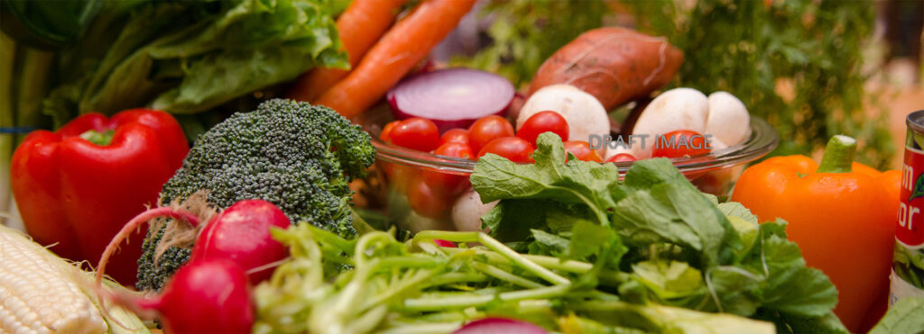 Colorful variety of fresh fruits and vegetables.