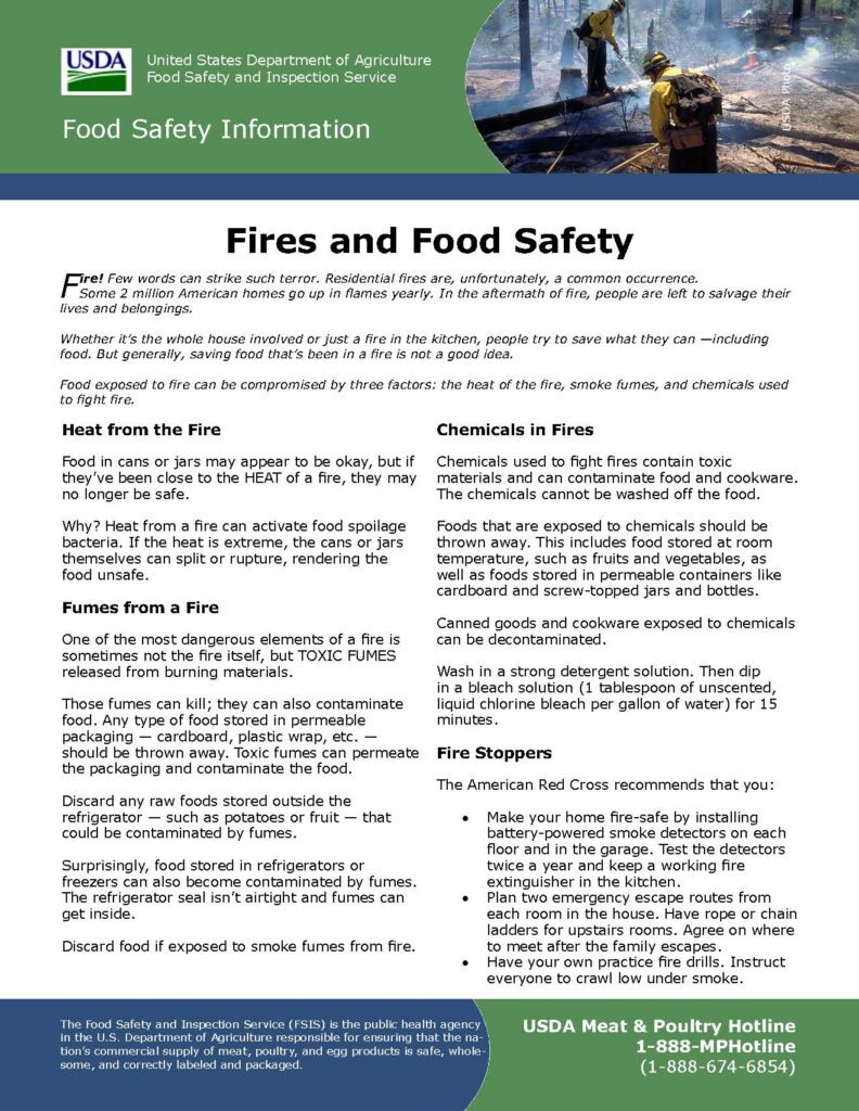 Fires and Food Safety title page.
