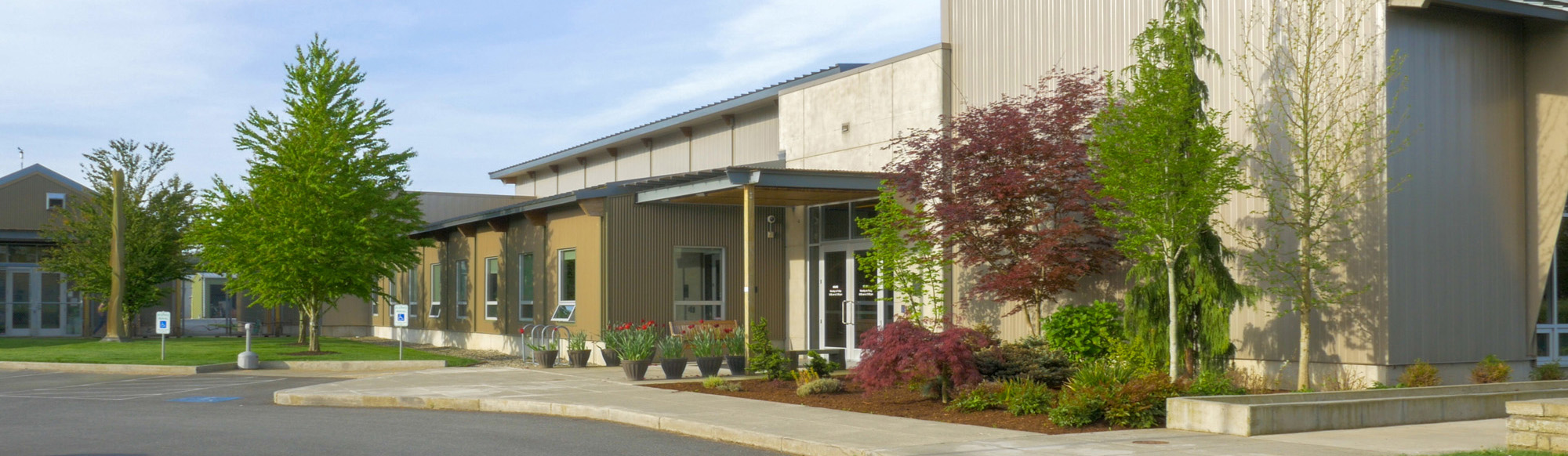 The main entrance of a building.