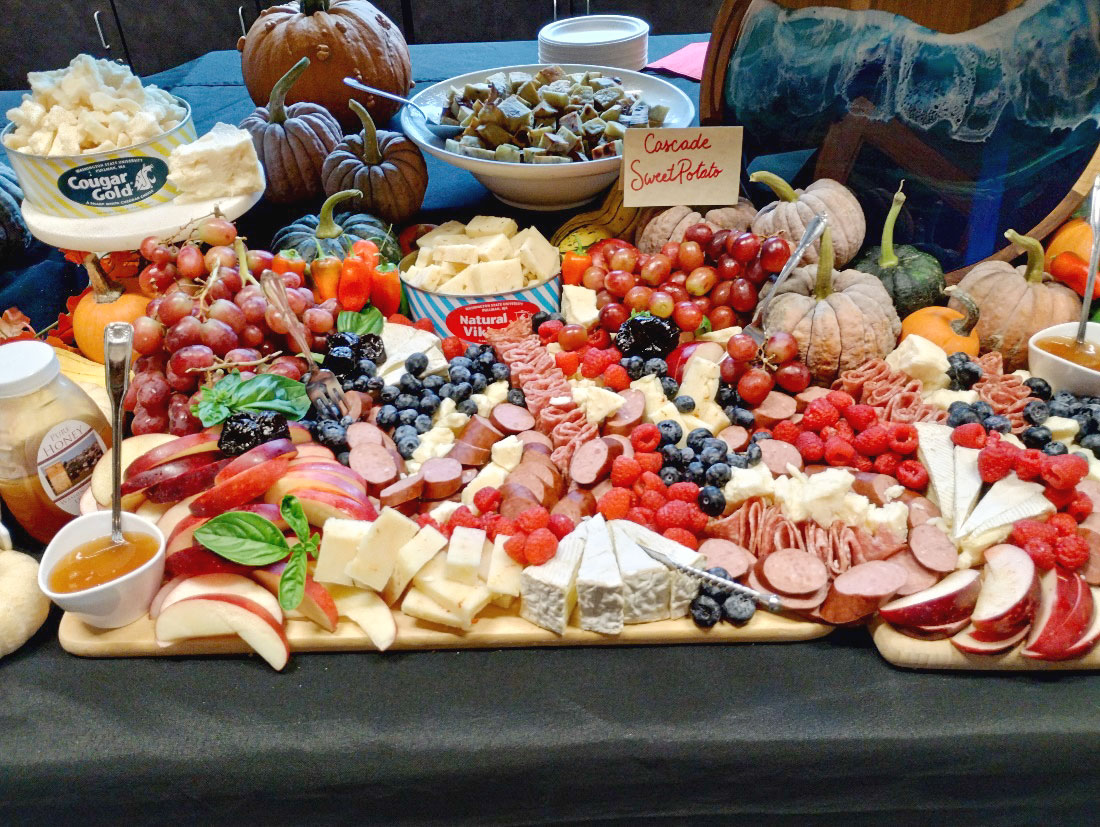 An assortment of WSU charcuterie items on a table.
