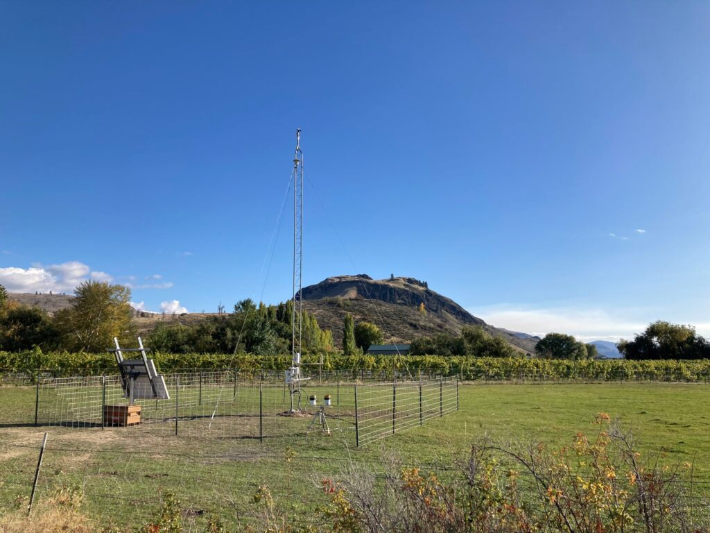 Weather instrumentation with vineyard in background.