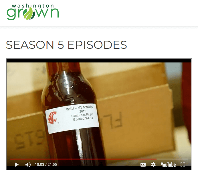 Screen capture from www.wagrown.com showing video footage from episode featuring the WSU Mount Vernon Cider Program.