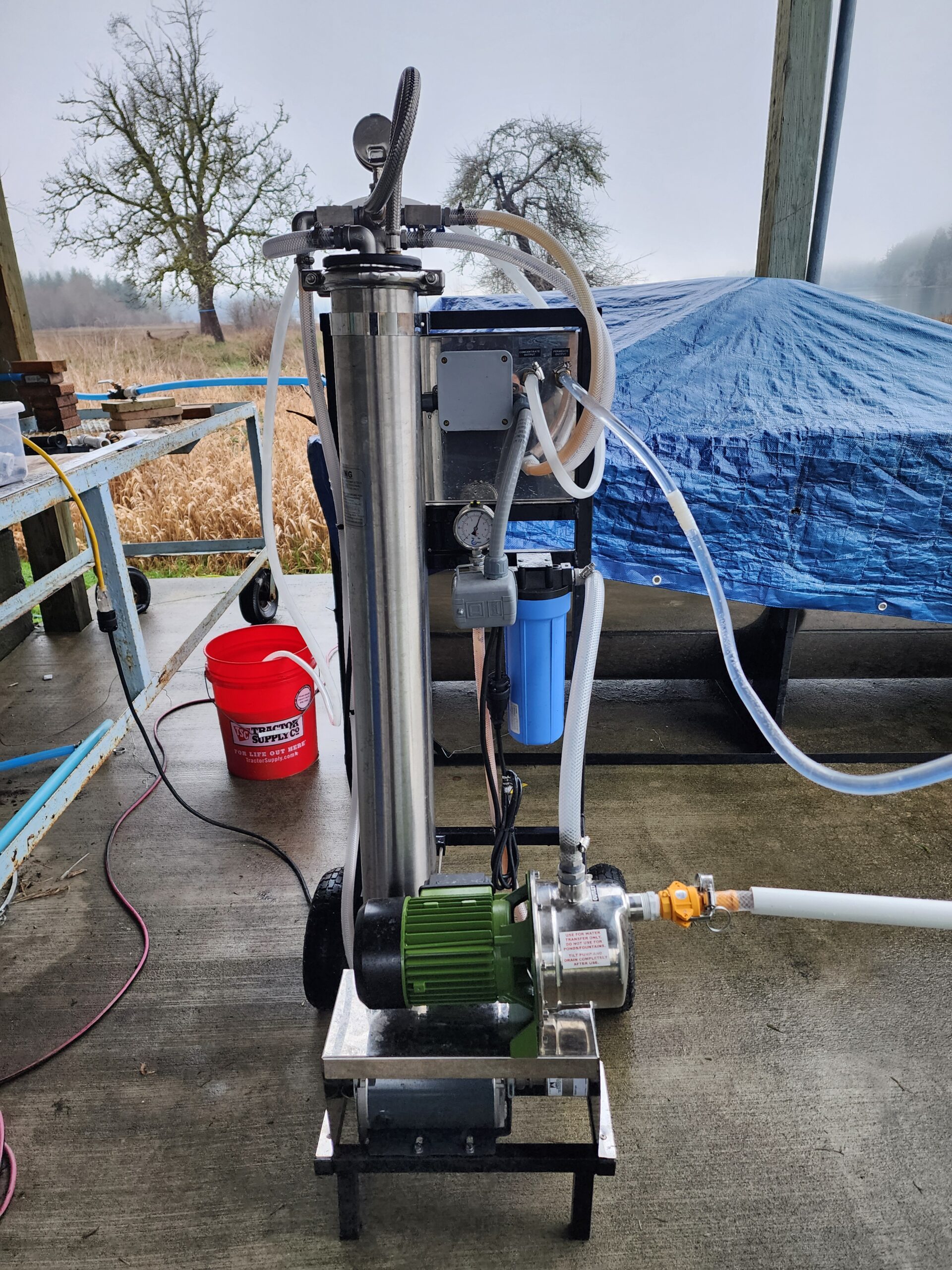 A reverse osmosis filter processing maple sap.