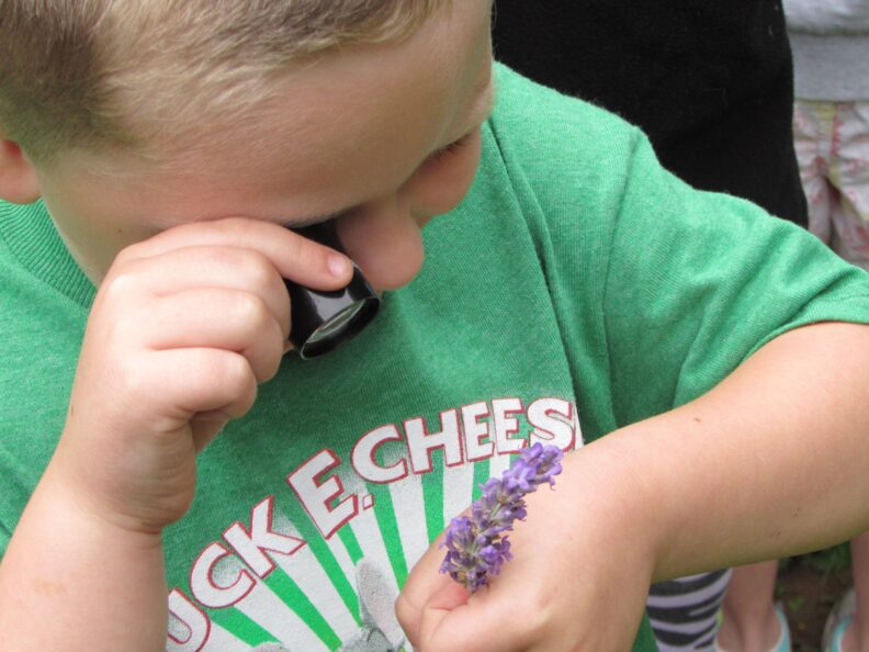 Youth holding a caterpillar.
