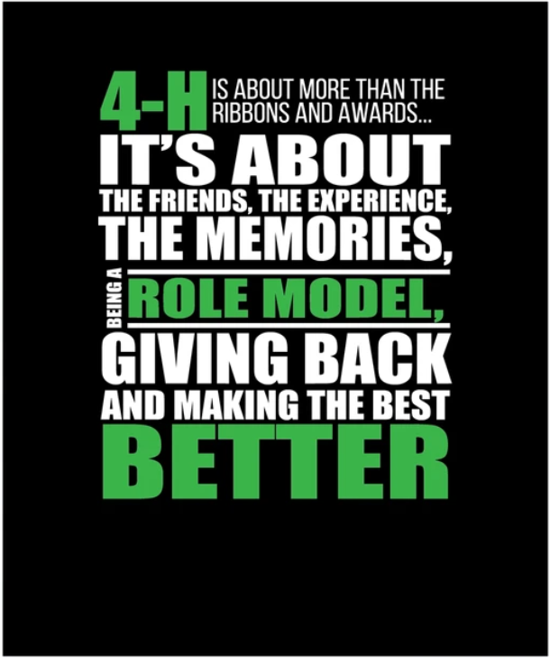 4-H is about more than the ribbons and awards. It's About the friends, the experience, the memories, being a role model, giving backa nd making the best better. 