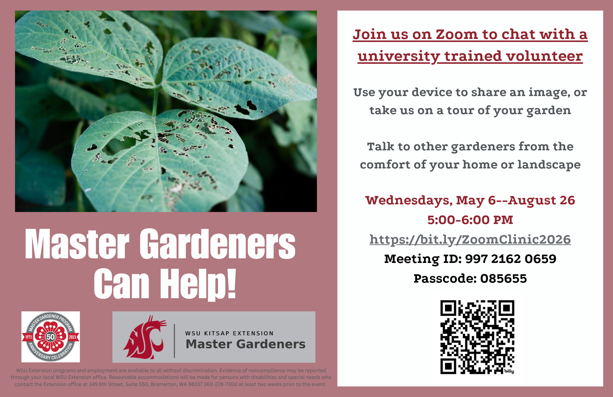 Master Gardener Zoom Clinics flyer
