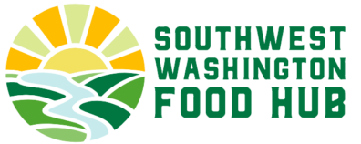 Southwest Washington Food Hub logo with image of rising sun over fields and a river
