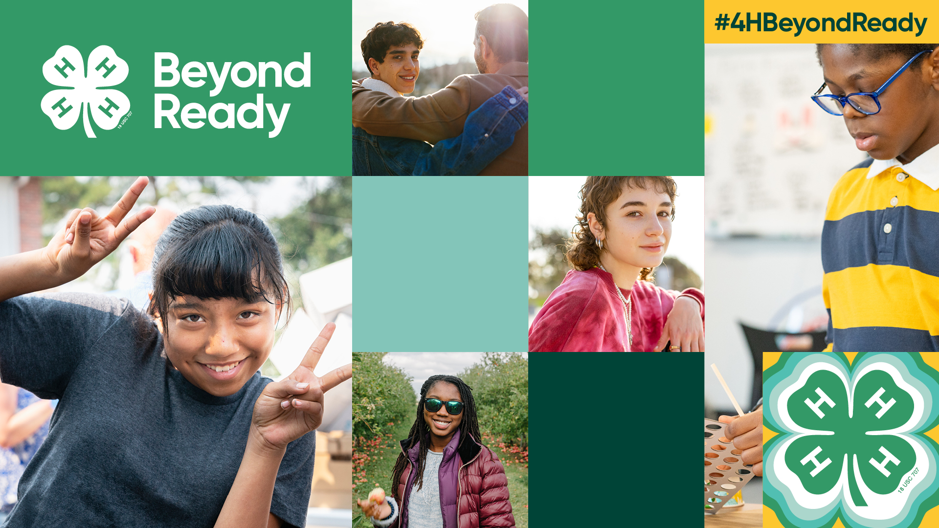 Various youth faces with 4-H logo and #4HBeyondReady