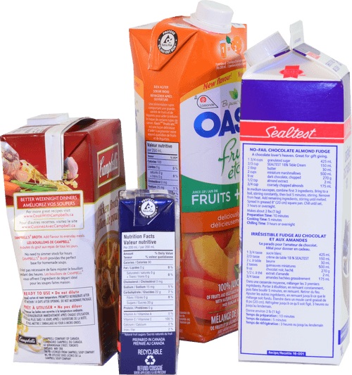 Various types of beverage cartons.