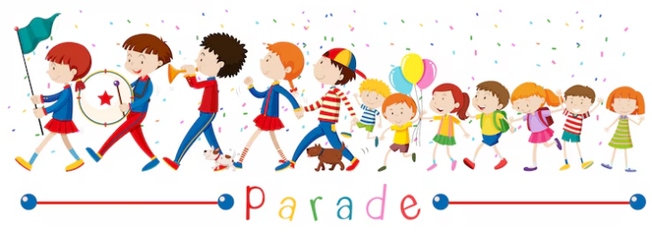 Clip art of kids in a parade