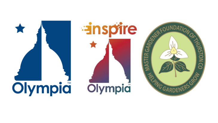 Logos for City of Olympia, Inspire Olympia, and the Master Gardener Foundation of Thurston County, sponsors of Dirt Works. 