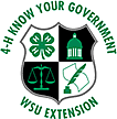 4-H Know Your Government logo with shield and symbols. Text reads "4-H KNOW YOUR GOVERNMENT" and "WSU EXTENSION".