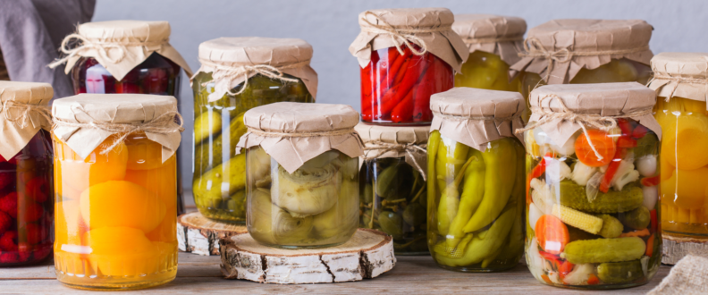 Jars of canned vegetables