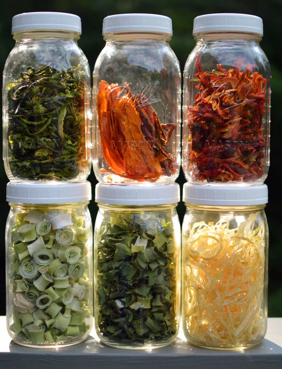 Mason jars with dried vegetables