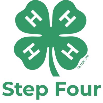 Gemini said The 4-H logo, a green four-leaf clover with a white "H" on each leaf, positioned above the green text "Step Four."