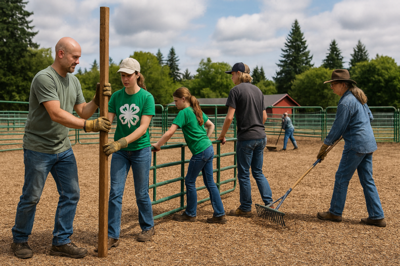 8:00–11:00 a.m.: 4‑H Arena Work Party