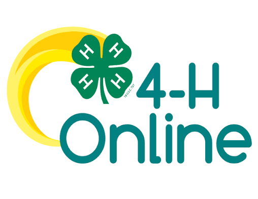 4-H Online logo featuring a green four-leaf clover with white 'H's, a yellow swoosh behind it, and dark teal text reading "4-H Online".
