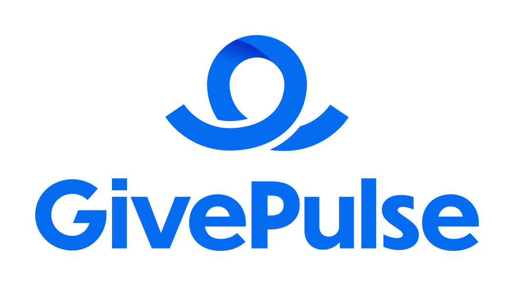 GivePulse logo featuring a blue looping ribbon icon above the blue text "GivePulse".   
