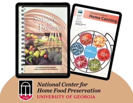 National Center for Home Food Preservation from University of Georgia shows photos of the front covers of the 2 most trusted books on Home Canning and Food Preservation: So Easy to Preserve, and the USDA Complete Guide to Home Canning.