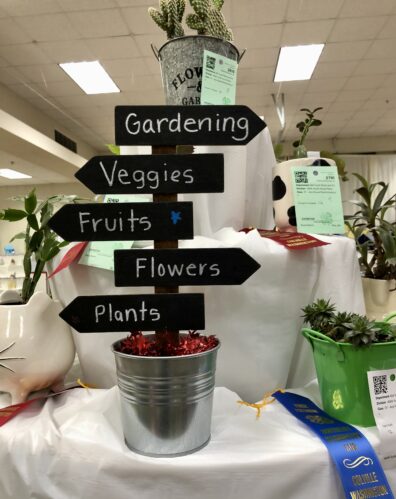 Signpost in bucket. display at fair