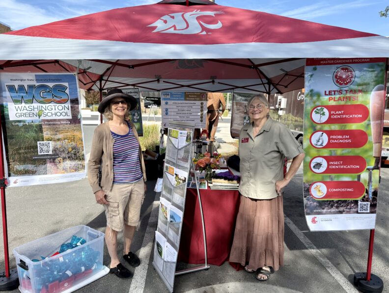 Booth at Colville Farmers Market with Master Gardener Kati and Food Safety Advisor Bonnie.
