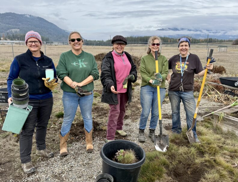 Master Gardener volunteers Laura P., Chris C., Charlene H., Kati W., and Laura H. pose at the site of the Firewise Demonstration Garden, which they were helping to dismantle and save some of the plants for a future site. The property owners have decided to sell, so this garden has served its purpose well and will eventually have some of it transferred to a new site (as yet to be determined).
