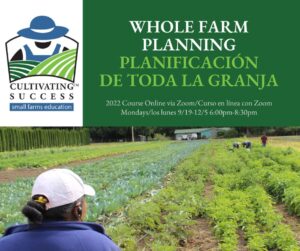 poster of whole farm planning class that has the name of the class with a farmer looking her her fields