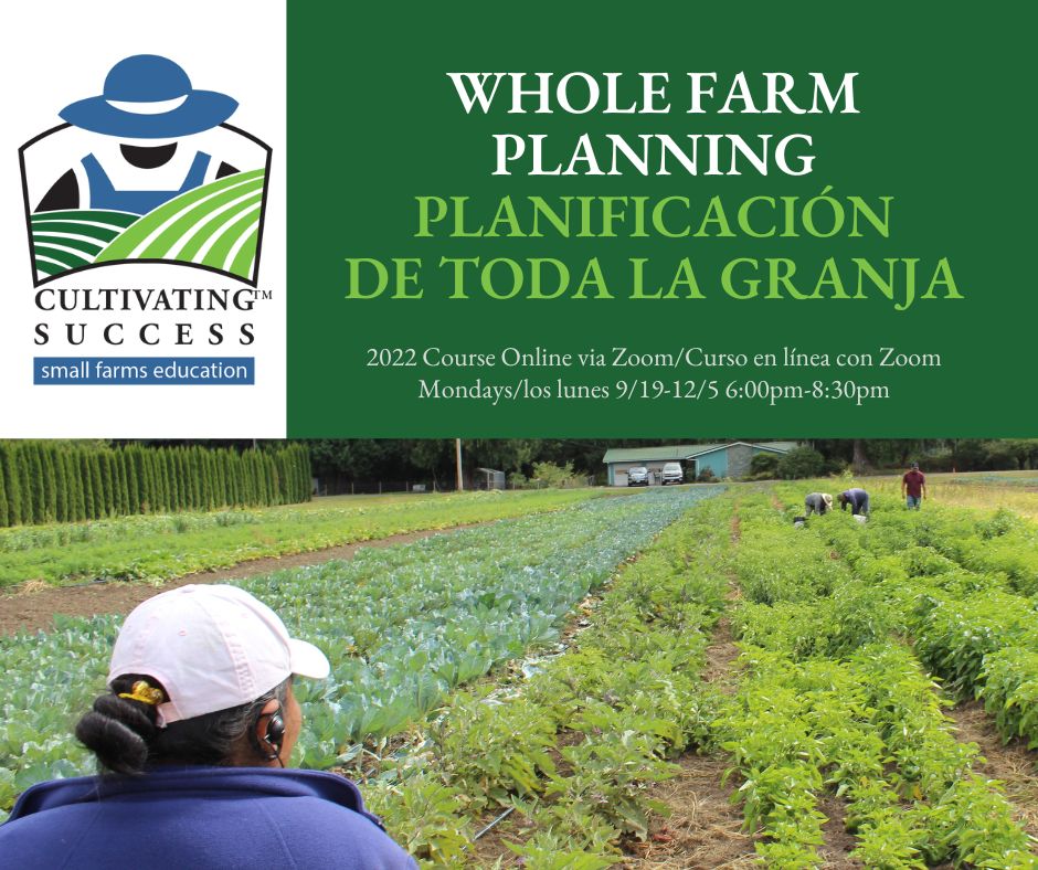 poster of whole farm planning class that has the name of the class with a farmer looking her her fields