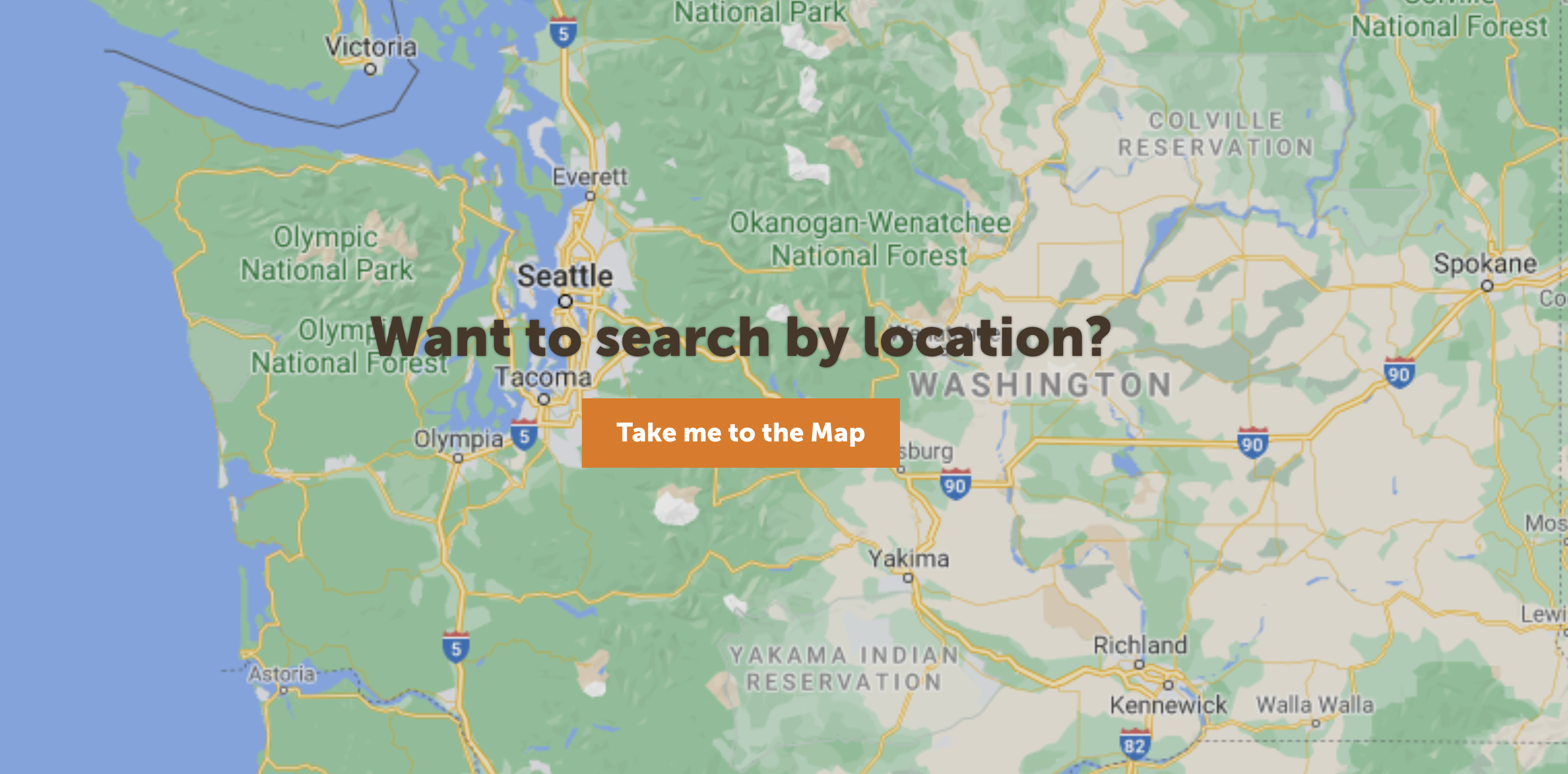 Washington State map that says want to search by location.