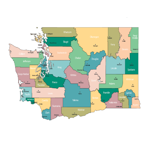 WA state map showing counties
