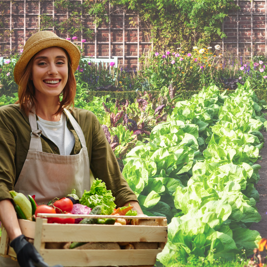 Woman working in garden.