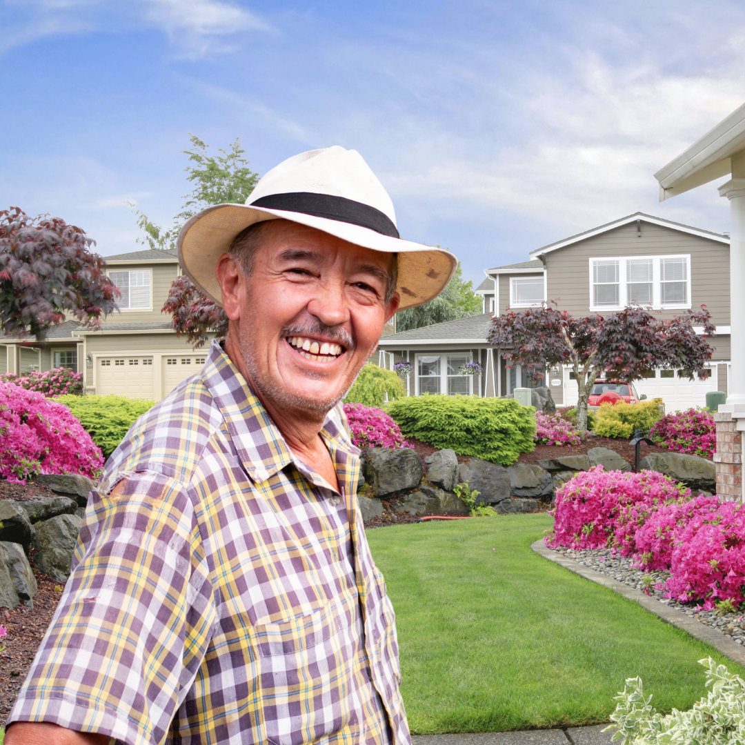 Woman working in garden.