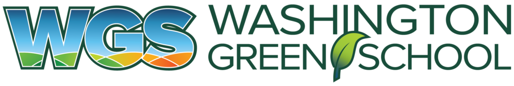 Washington Green School word mark with capital WGS in blues and green.