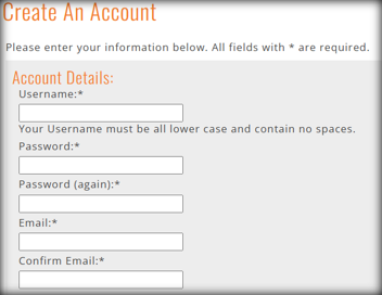 Screenshot of Create an Account page