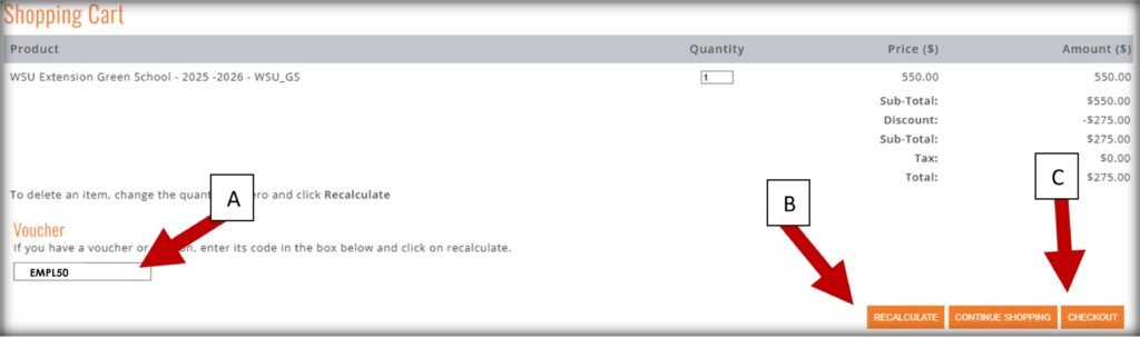 Screen shot of shopping cart