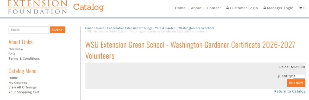 Washington Gardener Certificate "buy now" page.
