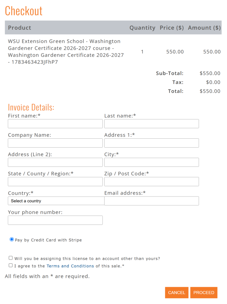 Screenshot of the Stripe checkout page.