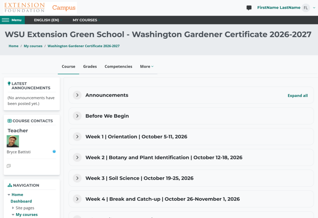Screenshot of the course page.