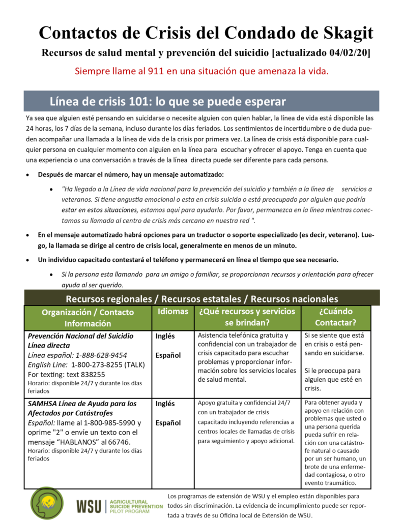 Skagit County Crisis Contact listing