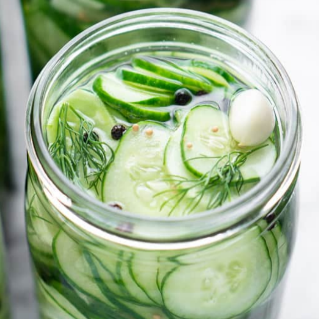 Jar of pickles and spices.