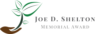 Joe D Shelton Award logo, hand holding a growing plant