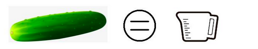 1 small cucumber, an equal sign, and a measuring cup