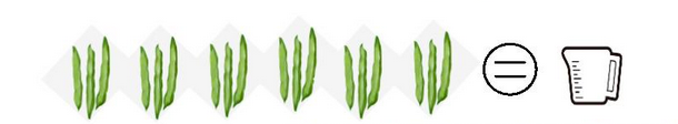18 green beans, an equal sign, and a measuring cup