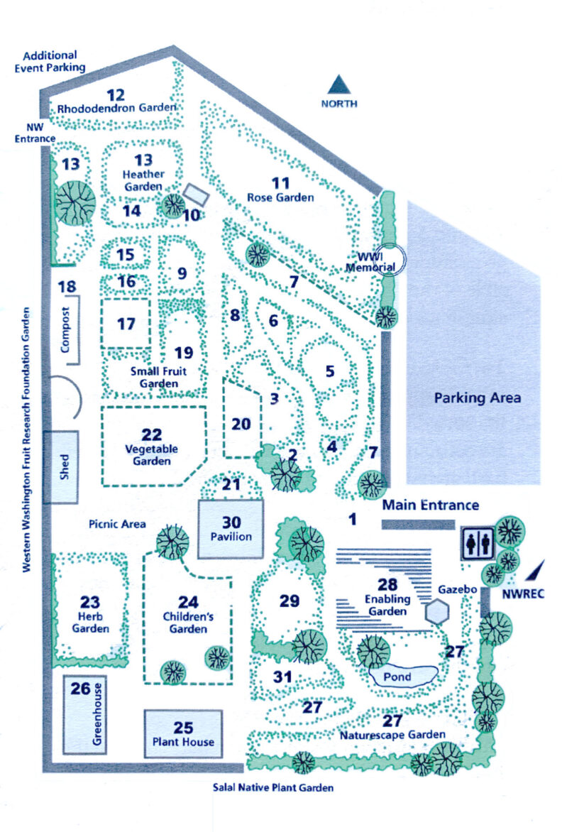 WSU Skagit Extension Master Gardener Discovery Garden map with numbered attractions.