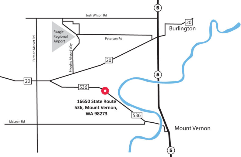 Map and directions to the Discovery Garden located at WSU Northwestern Washington Research and Extension Center (NWREC) 16602 State Route 536 (Memorial Hwy) Mount Vernon, WA  98273